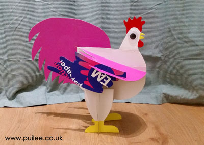 3D Cardboard Rooster by Artist Pui Lee